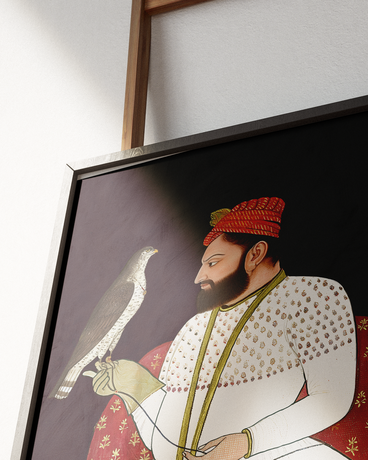 Contemporary Sikh Miniature Painting of Guru Hargobind(Restored) – Commissioned by Bhai Bidhi Chand (Mid-17th Century)