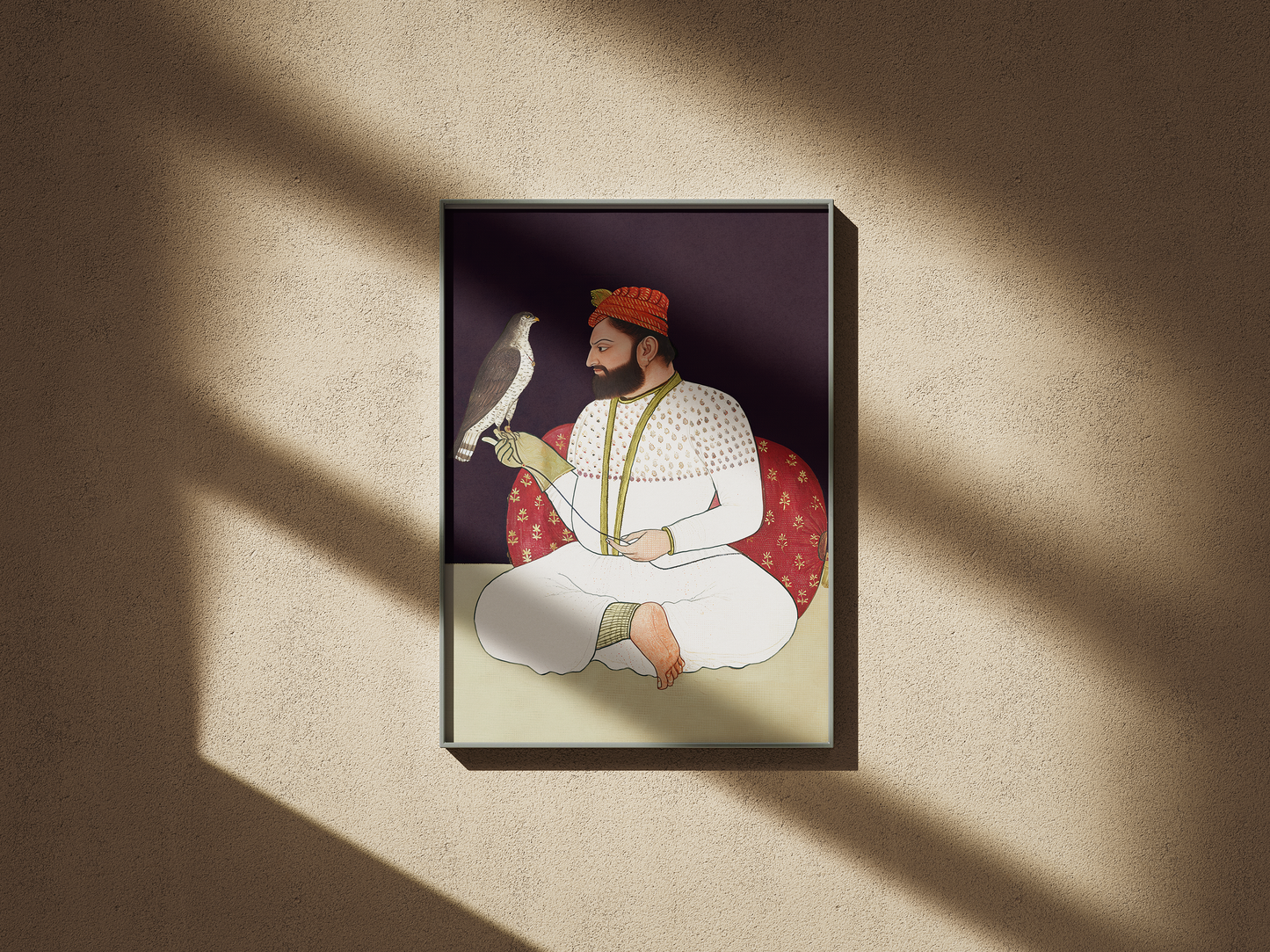 Contemporary Sikh Miniature Painting of Guru Hargobind(Restored) – Commissioned by Bhai Bidhi Chand (Mid-17th Century)