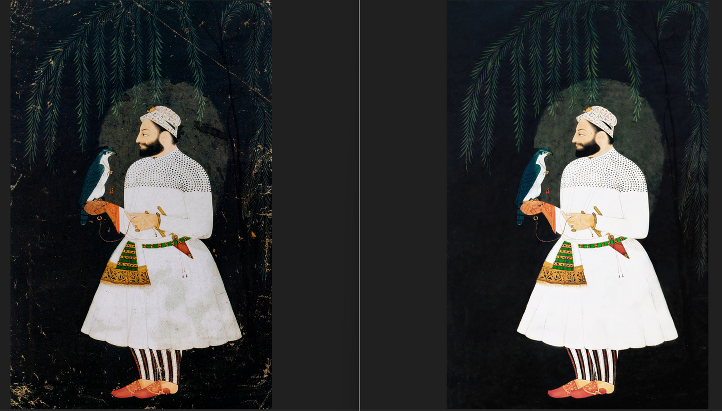 Portrait of Guru Hargobind(Restored) – Provincial Mughal School, Deccan, mid-17th Century.