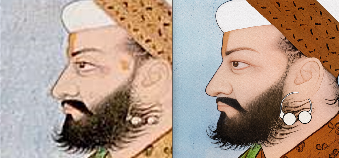 Portrait of Guru Tegh Bahadur (Restored) in Pahari Style (ca.1800, Lahore Museum)