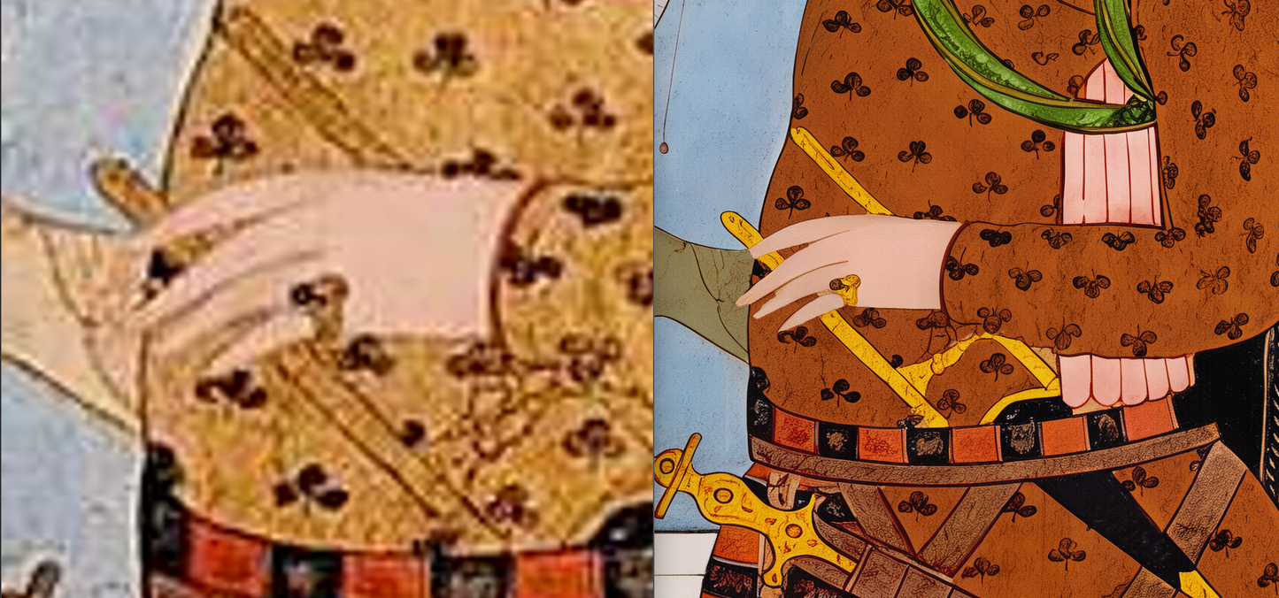 Portrait of Guru Tegh Bahadur (Restored) in Pahari Style (ca.1800, Lahore Museum)