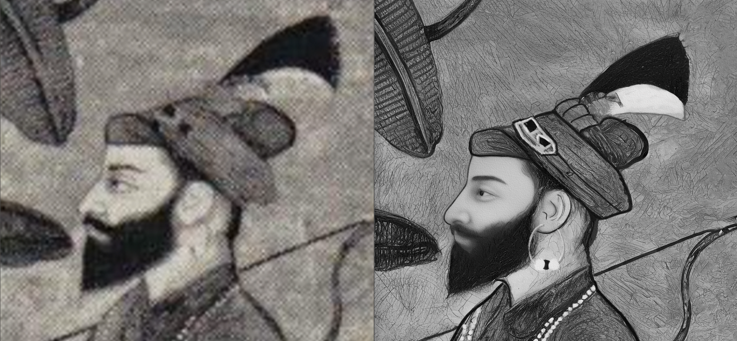 Extremely Rare Find - Imagined Meeting of Guru Nanak and Guru Gobind Singh (Pahari School, ca.1700–1775) (Restored Exclusively on Prometheus Mythos)