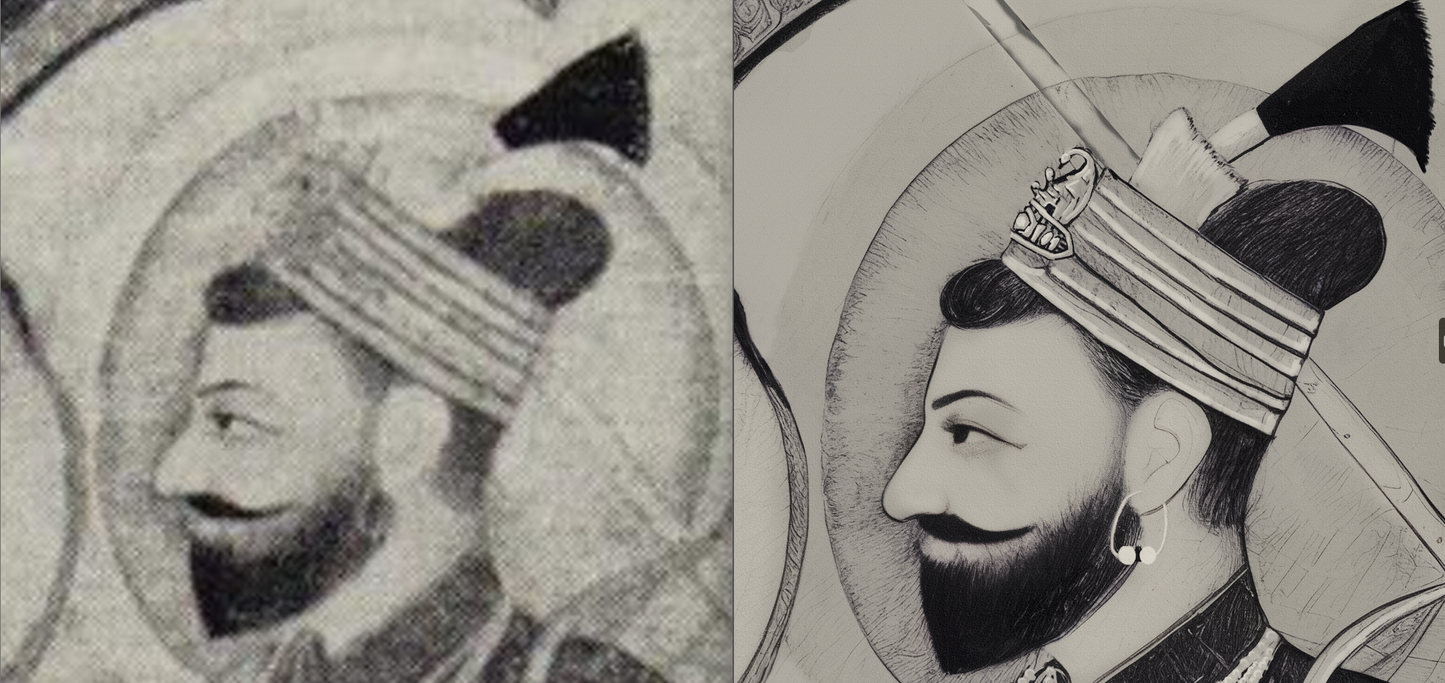 Rare Find - Guru Gobind Singh on Horseback (Guler–Kangra School, Early 19th Century) (Restored Exclusively on Prometheus Mythos)