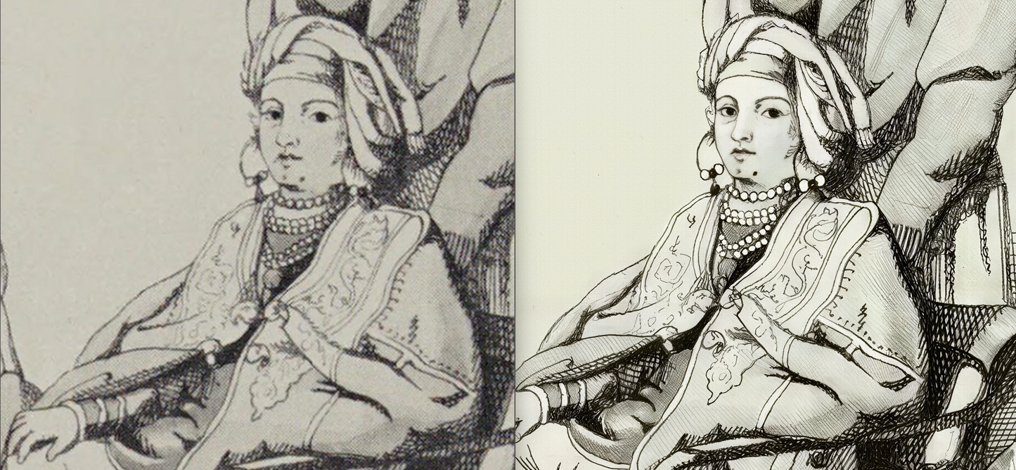 Rare Find - Maharaja Duleep Singh and Attendants (Helen Catherine Douglas Mackenzie, Lahore, 1849) (Restored Exclusively on Prometheus Mythos)