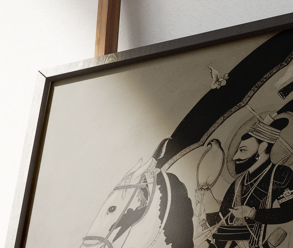 Rare Find - Guru Gobind Singh on Horseback (Guler–Kangra School, Early 19th Century) (Restored Exclusively on Prometheus Mythos)