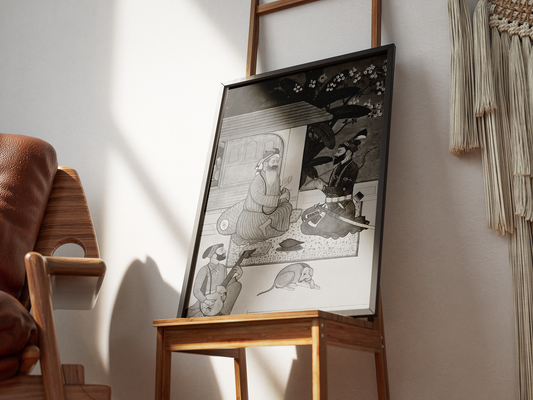 Extremely Rare Find - Imagined Meeting of Guru Nanak and Guru Gobind Singh (Pahari School, ca.1700–1775) (Restored Exclusively on Prometheus Mythos)