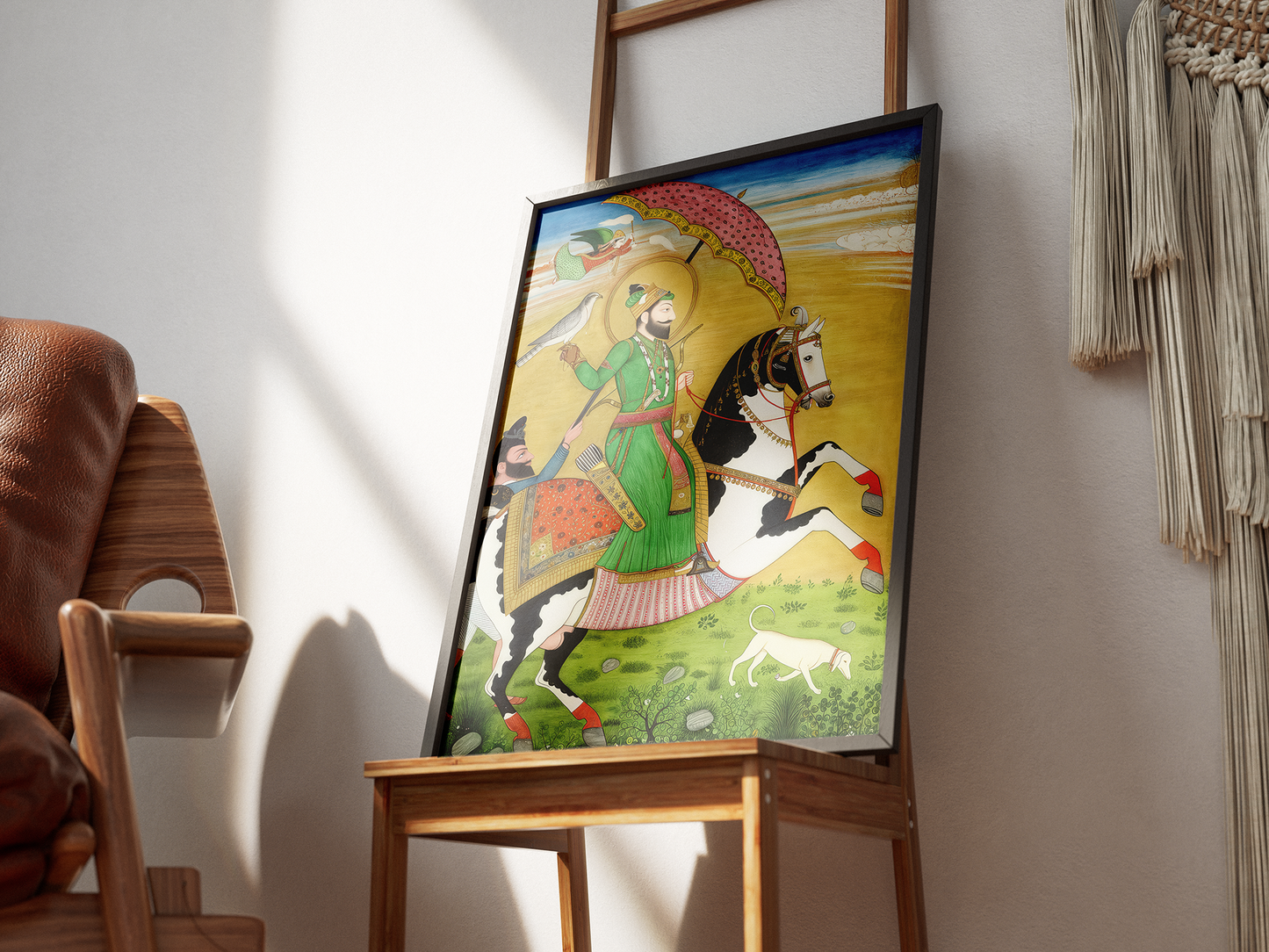 Equestrian Portrait of Guru Gobind Singh(Restored) with Nihang Attendant (ca.1830–1850)