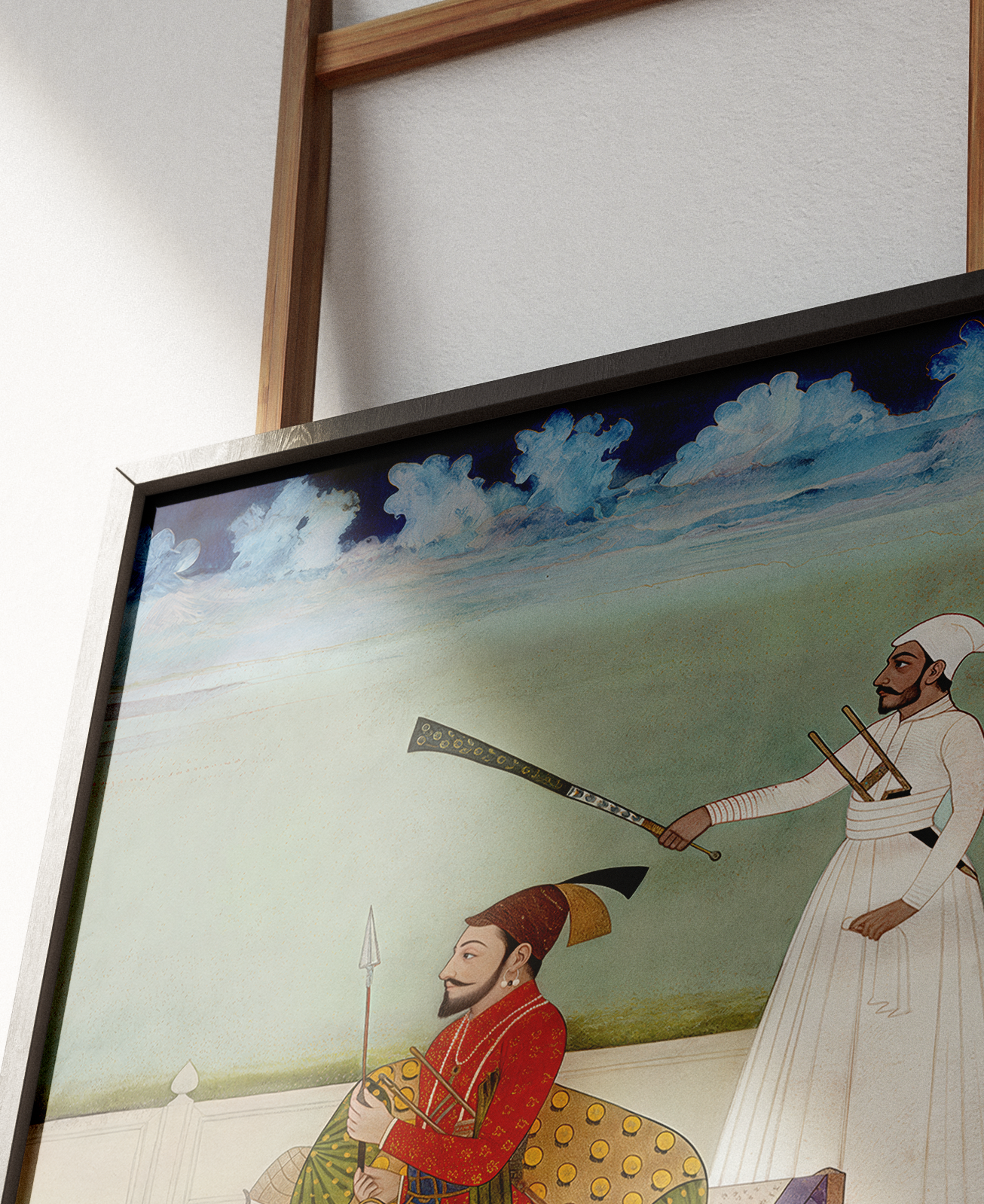 Restored Sikh artwork depicting Guru Gobind Singh from the Anandpuri Hazuri Bir tradition, dating to the 18th century. Available as a museum-quality fine art print for UK, USA, and Canadian collectors. Ideal for restored Sikh paintings, archival prints, and scholarly collections.