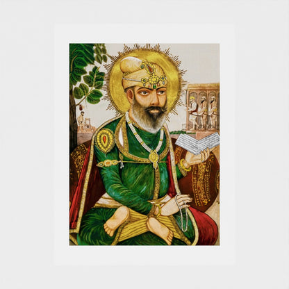 Historical depiction of Guru Tegh Bahadur from a portrait located in Shaheedi Asthan, Gurdwara Sis Ganj Sahib