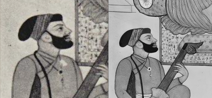 Extremely Rare Find - Imagined Meeting of Guru Nanak and Guru Gobind Singh (Pahari School, ca.1700–1775) (Restored Exclusively on Prometheus Mythos)