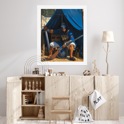 Akali Baba Hanuman Singh Ji, Sikh art print, unframed canvas/paper for UK buyers. Keywords: Akali Singh, Sikh warrior, Nihang general, Khalsa Titan, Sikh battle art, Sikh leadership, Sikh tradition, spiritual courage, Sikh painting, unframed Sikh canvas, Sikh heritage.
