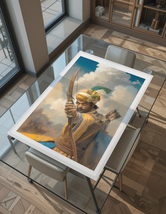 Unframed Sikh painting of Gobind Rai on archival paper or canvas. Perfect for USA buyers interested in Guru Gobind Singh Ji’s childhood representation in fine art. Ideal for spiritual and devotional homes honoring Sikh history.