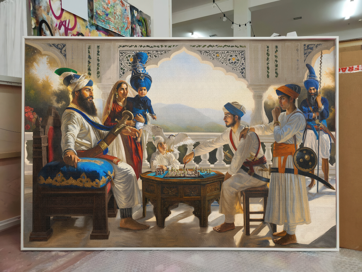 Guru Gobind Singh Char Sahibzaade painting USA, Guru Gobind Singh with Sahibzade art print USA, Char Sahibzaade Sikh wall art USA, Sikh history painting print USA, Sikh religious wall art USA, Guru Gobind Singh Ji artwork USA, Sikh heritage canvas print USA, Sikh historical family portrait USA,Guru Gobind Singh Char Sahibzaade painting UK, Guru Gobind Singh with Sahibzade art print UK, Char Sahibzaade Sikh wall art UK, Sikh history painting print UK, Sikh religious art UK, Guru Gobind Singh Ji artwork UK, 