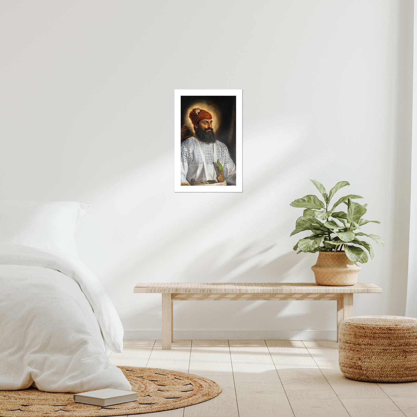 Guru Hargobind Sahib Ji, sixth Guru, Sikh martial art, Sikh legacy, Sikh warrior saint, UK Sikh wall art, canvas Sikh print, Sikh paper art, unframed, Sikh Guru painting, Sikh heritage print, Sikh devotional wall decor, Sikh history, Guru Hargobind Ji canvas.