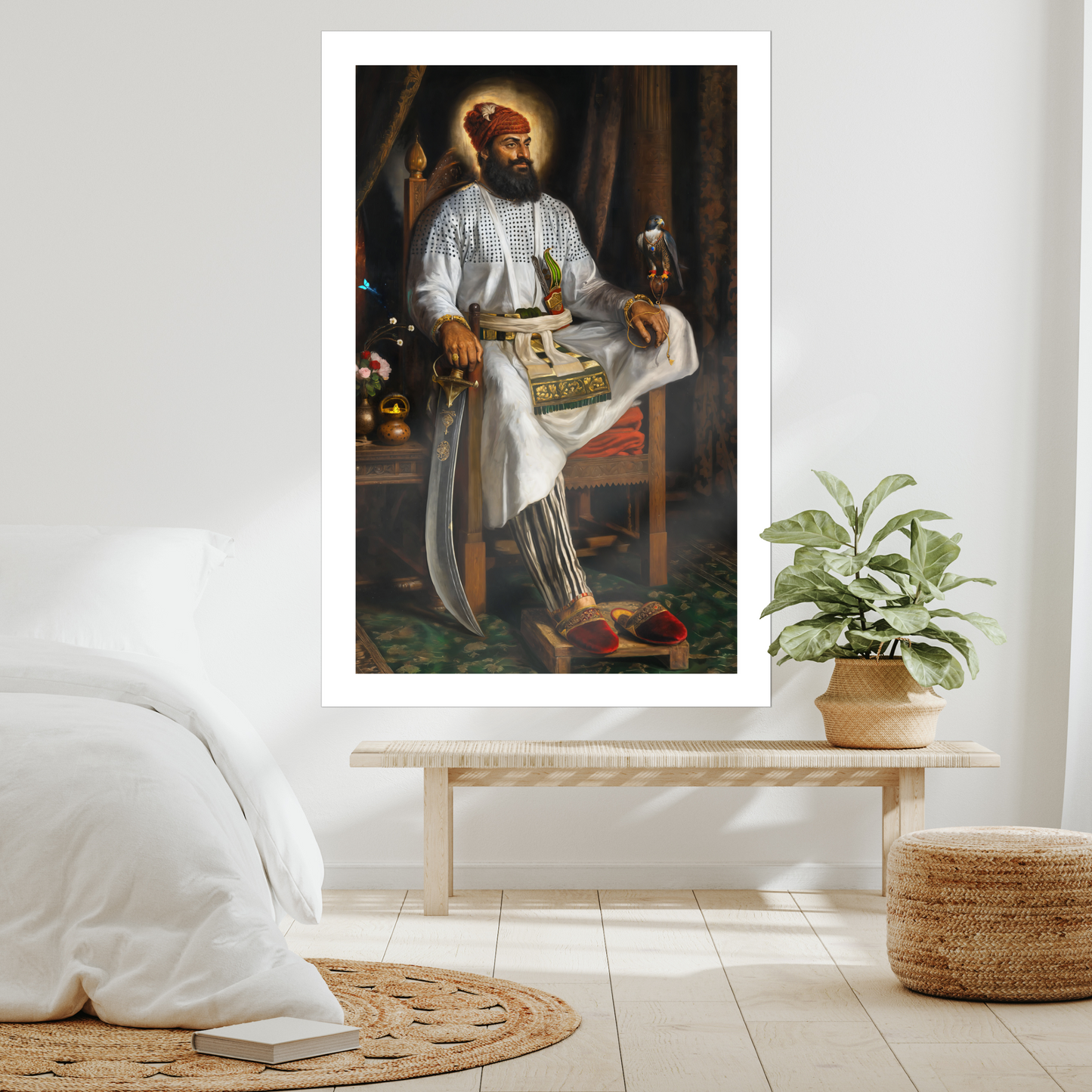 Guru Hargobind Sahib Ji, sixth Guru, Sikh martial art, Sikh legacy, Sikh warrior saint, UK Sikh wall art, canvas Sikh print, Sikh paper art, unframed, Sikh Guru painting, Sikh heritage print, Sikh devotional wall decor, Sikh history, Guru Hargobind Ji canvas.Guru Hargobind Ji, Sikh art, Sikh Guru painting, Sikh canvas, unframed Sikh wall art, USA Sikh print buyers, sixth Guru of Sikhism, Sikh spiritual legacy, Sikh martial tradition, Guru Hargobind canvas print.