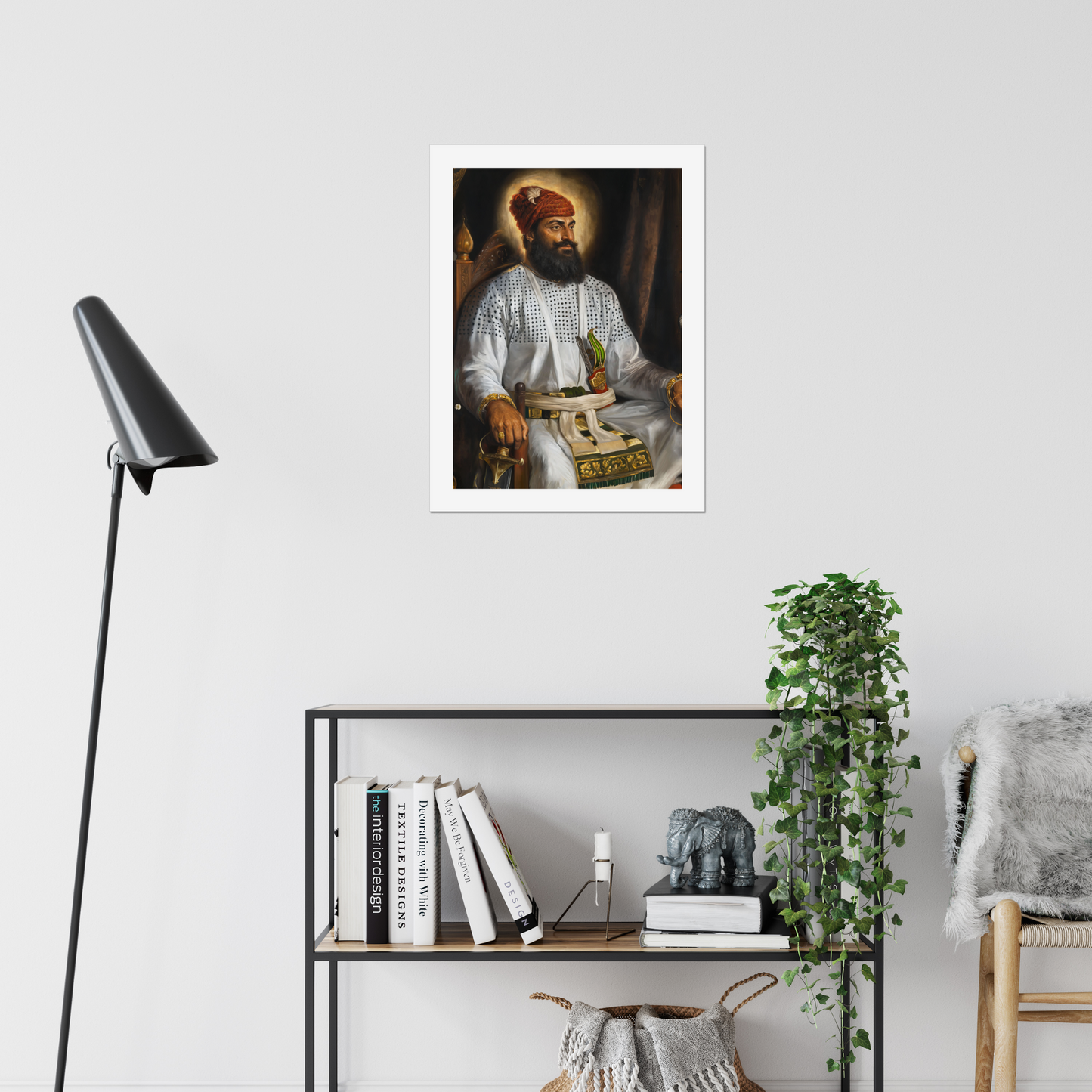 Guru Hargobind Ji, Sikh art, Sikh Guru painting, Sikh canvas, unframed Sikh wall art, USA Sikh print buyers, sixth Guru of Sikhism, Sikh spiritual legacy, Sikh martial tradition, Guru Hargobind canvas print.