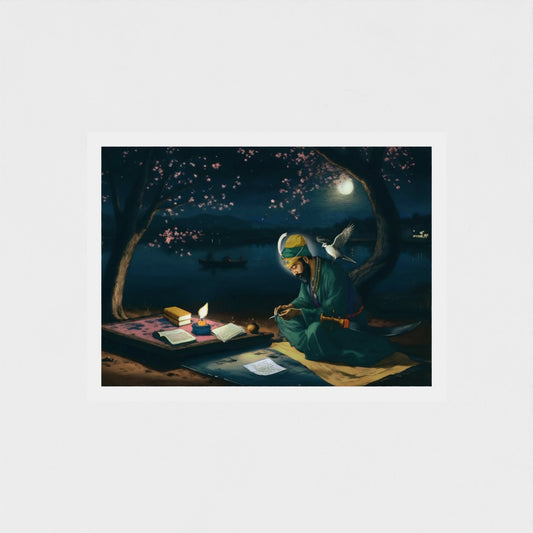 Guru Tegh Bahadur Ji Sikh painting print available on unframed canvas or paper. Ideal for UK Sikh households and spiritual art collectors. This Guru Tegh Bahadur art is steeped in Sikh legacy and represents martyrdom, divine strength, and heritage, perfect for decorating devotional interiors across London, Birmingham, or Leicester homes.