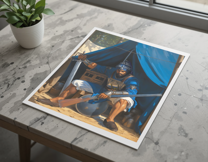 Sikh general Hanuman Singh art print for USA. Unframed, canvas or paper. Sikh legacy, Akali general, Khalsa warrior, Sikh history painting, Sikh martial tradition, Guru Khalsa army, spiritual leader.