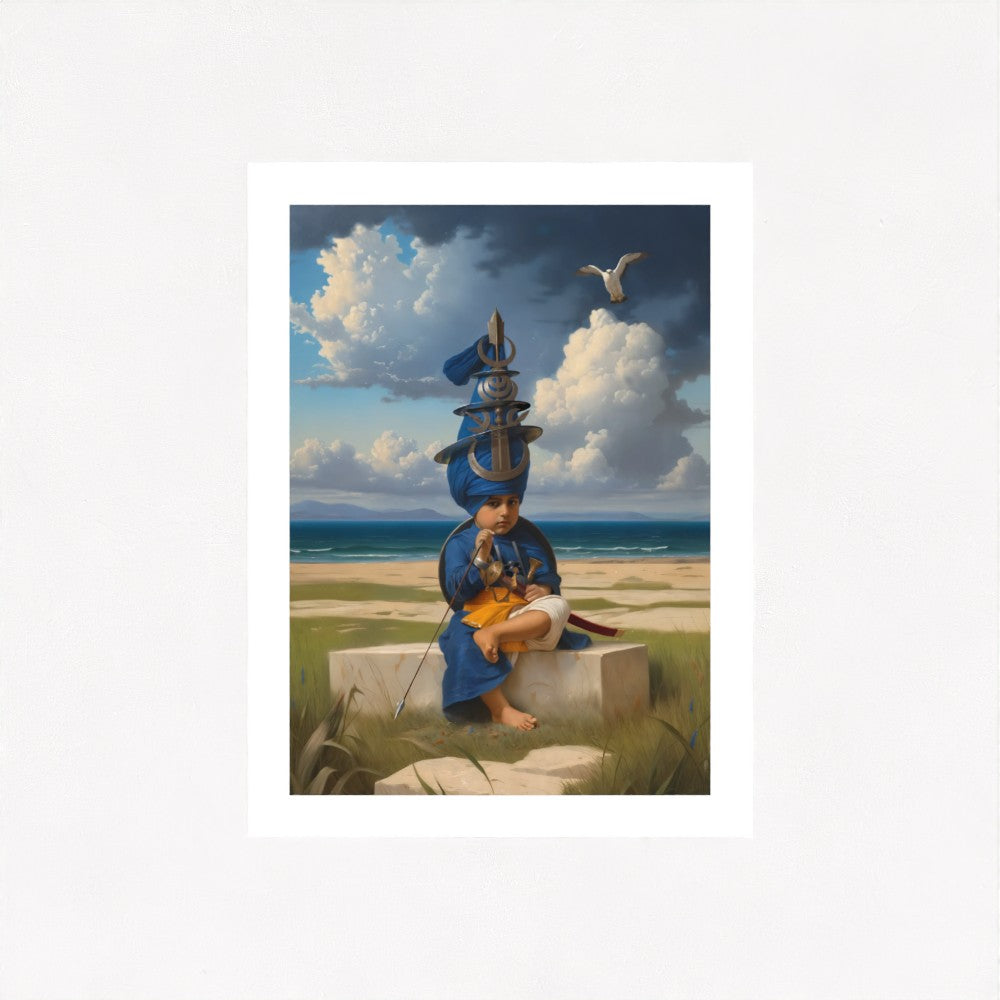 Baba Fateh Singh Ji Sikh spiritual print, Mahakaal concept, unframed canvas or paper for UK buyers. Keywords: Baba Fateh Singh, Sikh child martyr, Sikh art, Sikh bravery, unframed canvas, Mahakaal Sikh art, UK Sikh print, Sikh legacy, warrior child, Guru Gobind Singh Ji son, Sikh spiritual heritage, canvas print, Sikh wall art, spiritual strength, Khalsa pride, Sikh religious painting.