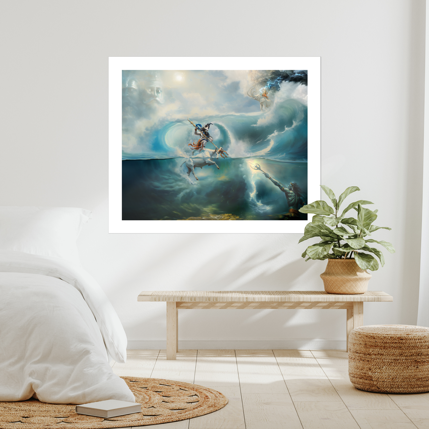 USA Sikh art collectors—Mahakaal vs. Jalandhara mythic Sikh battle print. Unframed on canvas or paper, this piece features divine energy, spiritual combat, Sikh mythology, warrior spirit, Sikh tradition, Guru symbolism, Sikh epic canvas, Sikh martial tradition, Sikh wall decor.