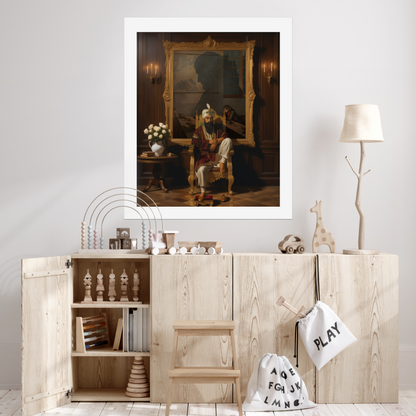Sikh king Maharaja Ranjit Singh Ji art print for USA homes. Canvas/paper unframed. Keywords: Sikh royalty, empire builder, Sikh history, Ranjit Singh painting, Guru legacy, Khalsa rule, spiritual sovereign, USA Sikh decor.